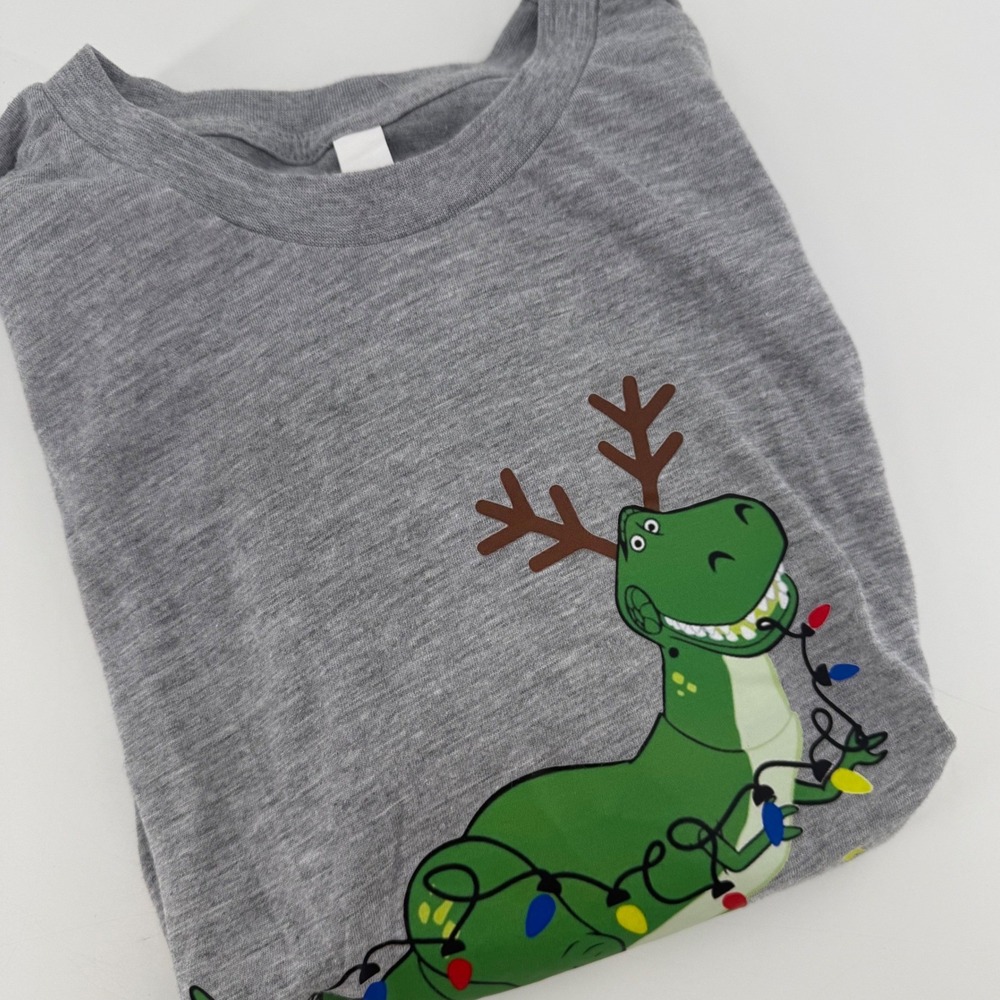 Grey Tree Rex Dinosaur Christmas Lights T Shirt Tee Shirt Men's‎ Medium